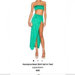 Superdown Karolyna Maxi Skirt Set in Teal size Medium